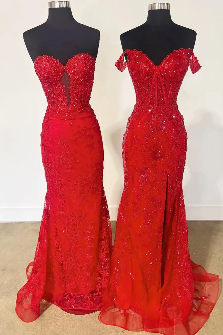 Charming Mermaid Sweetheart Lilace Lace Appliques Prom Dresses with Beading