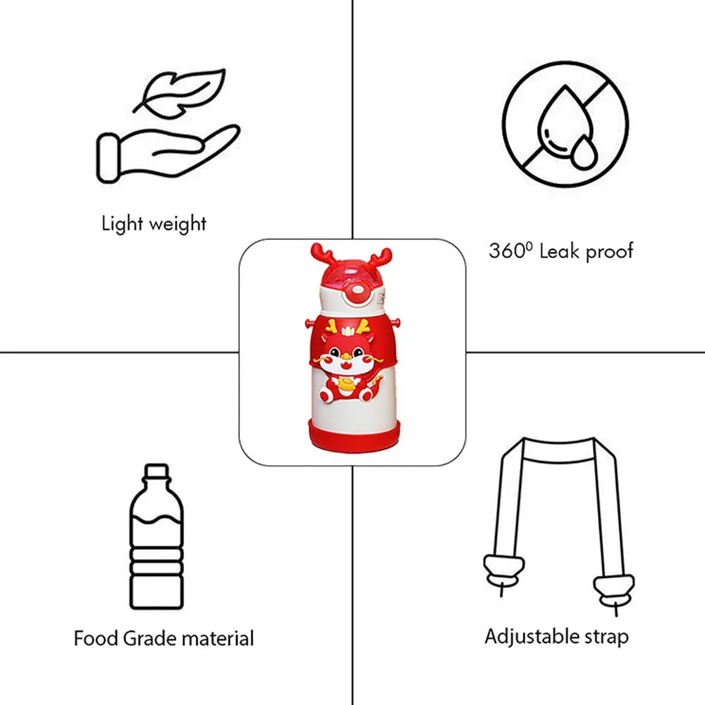 White Lucky Dragon theme Kids Water Bottle, 500ml